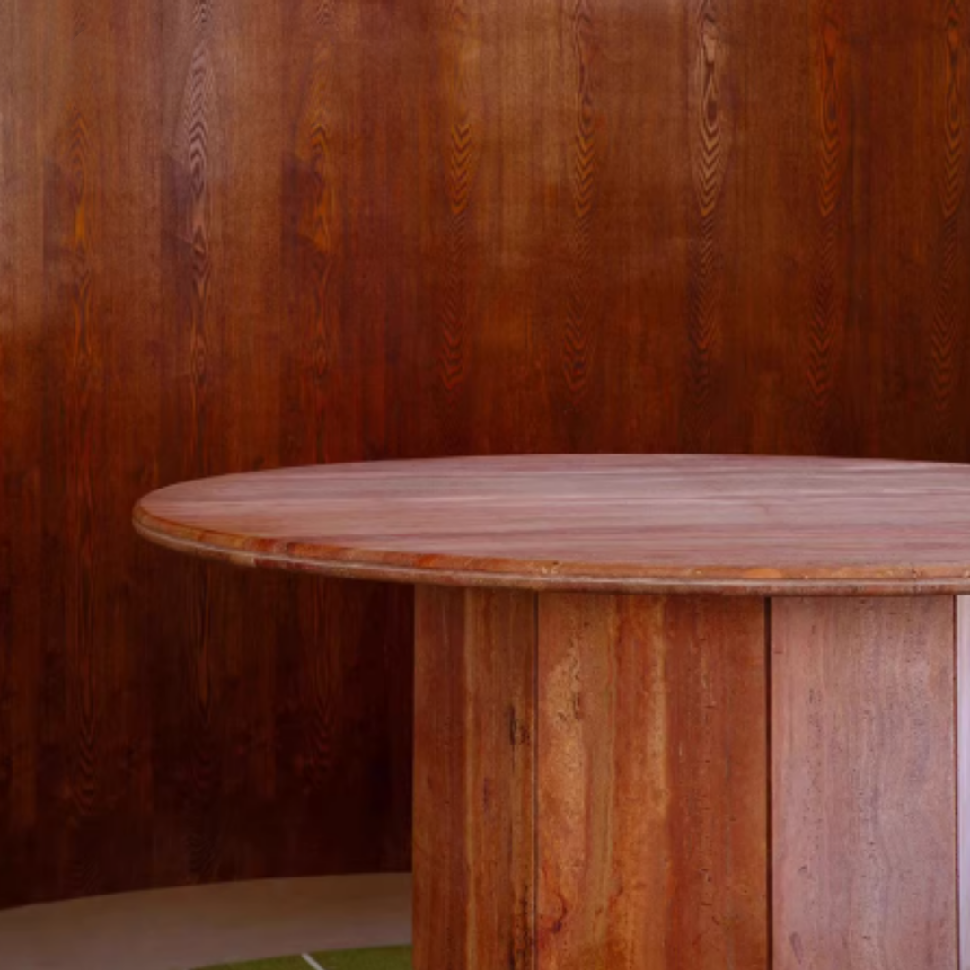 REDCLIFF Modern Red Travertine Round Dining Table - Urban Mood Singapore