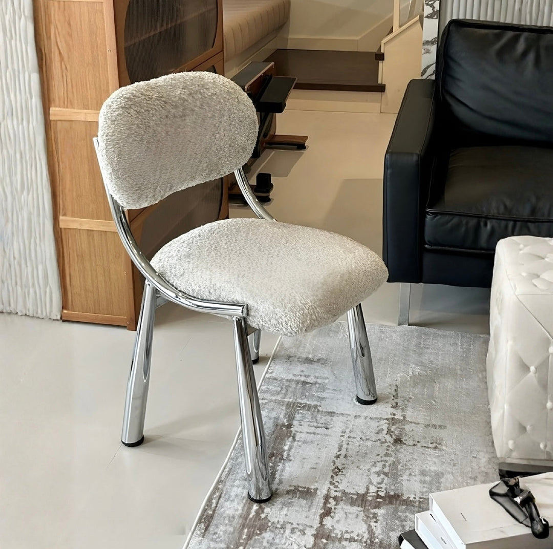RENALDO Modern Boucle / Leather Dining Chair - Urban Mood Singapore