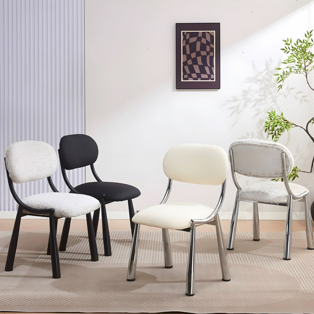 RENALDO Modern Boucle / Leather Dining Chair - Urban Mood Singapore