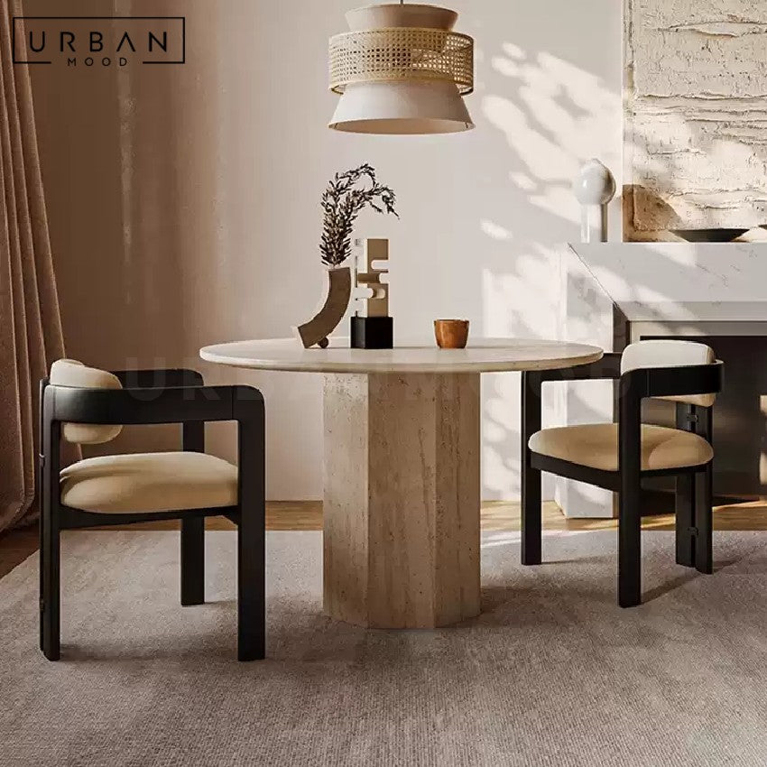 RENNER Modern Round Travertine Dining Table