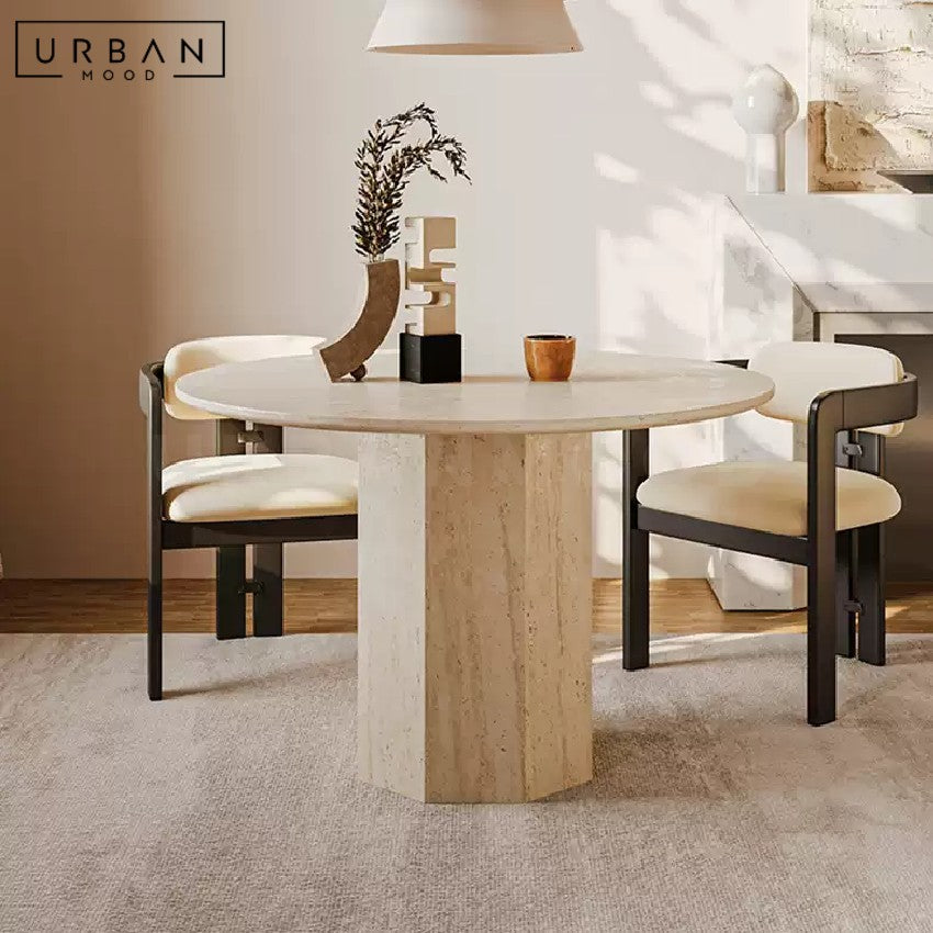 RENNER Modern Round Travertine Dining Table