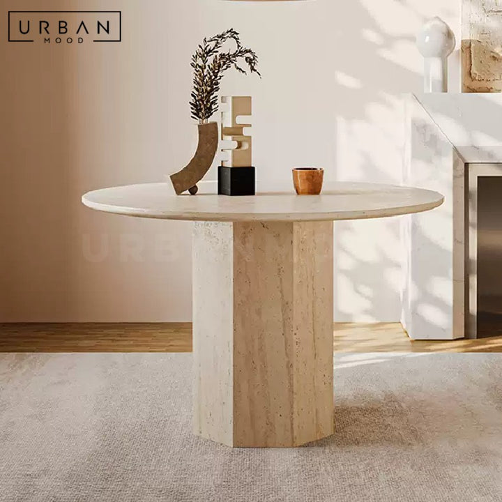 RENNER Modern Round Travertine Dining Table