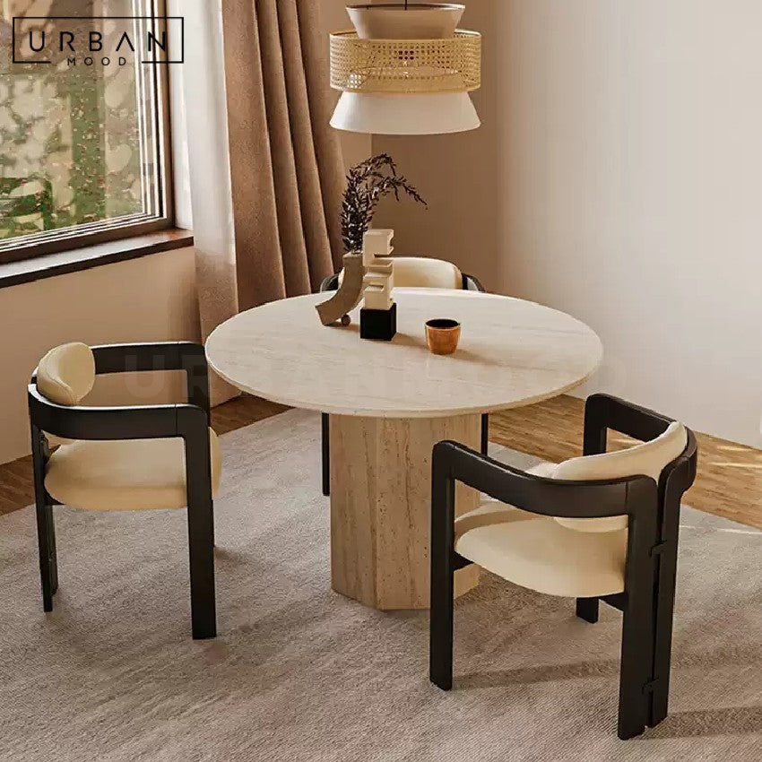 RENNER Modern Round Travertine Dining Table
