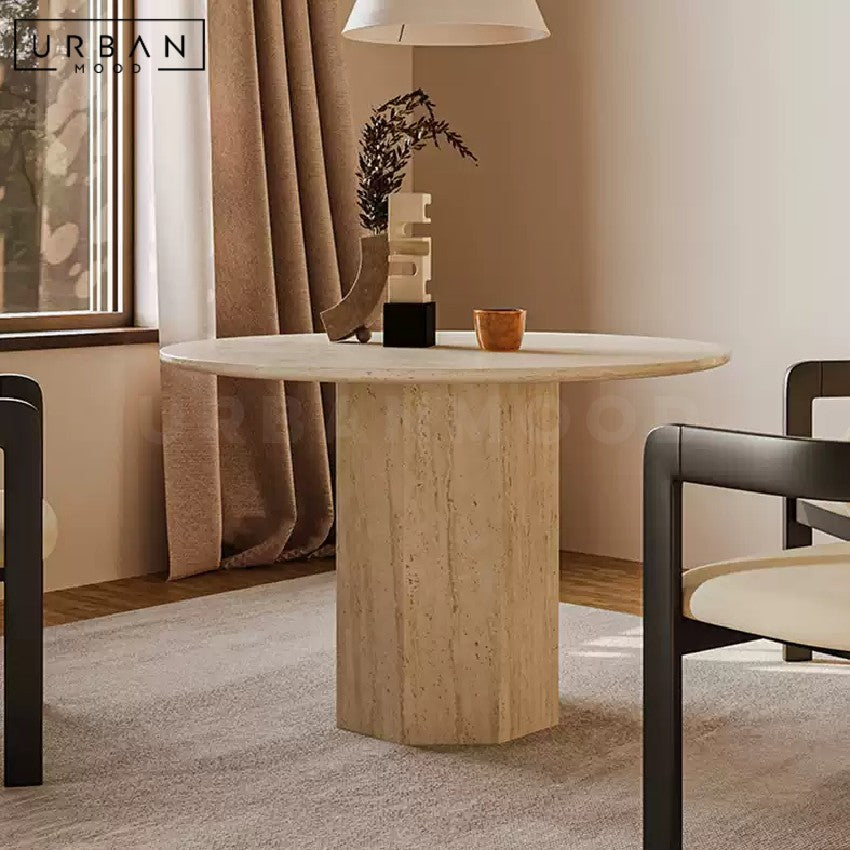 RENNER Modern Round Travertine Dining Table