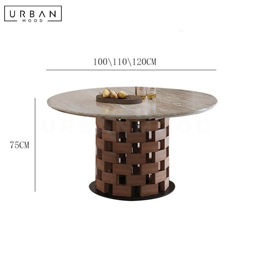 RIEDEL Modern Travertine Round Dining Table