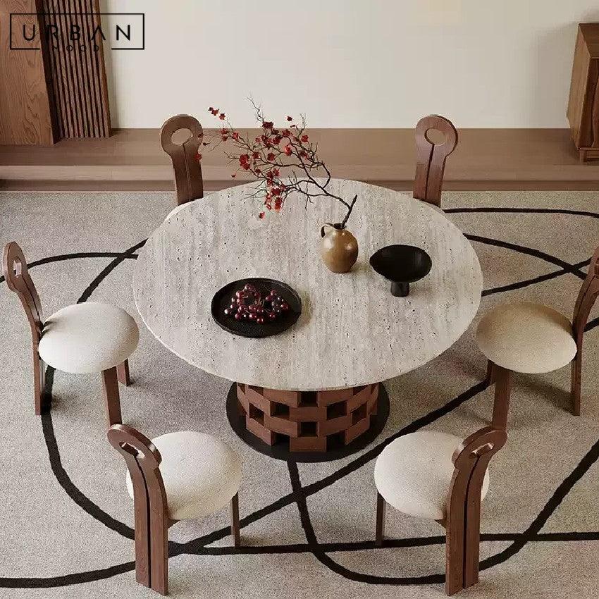 RIEDEL Modern Travertine Round Dining Table