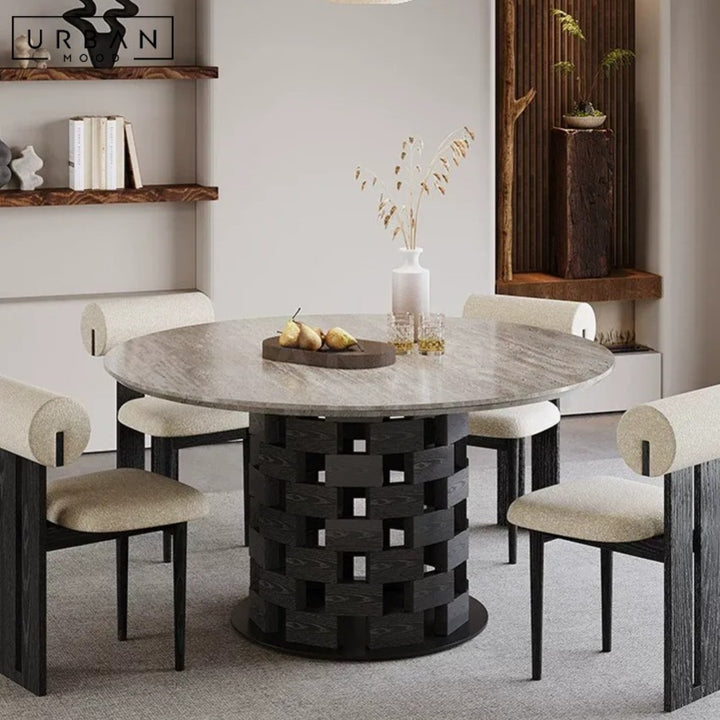 RIEDEL Modern Travertine Round Dining Table