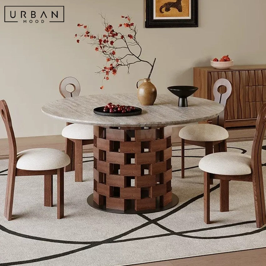 RIEDEL Modern Travertine Round Dining Table