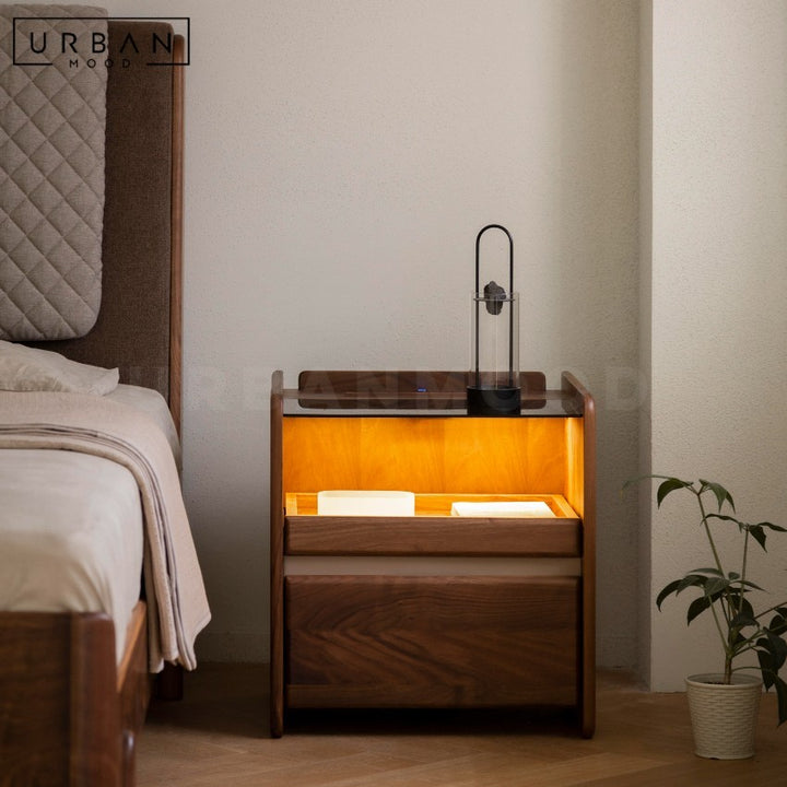 RIPPLE Modern Solid Wood Smart Bedside Table