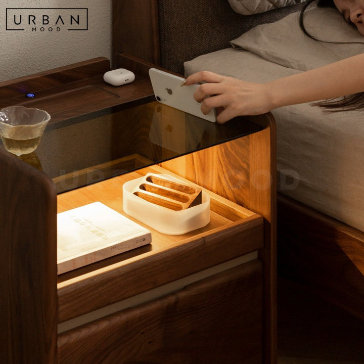 RIPPLE Modern Solid Wood Smart Bedside Table