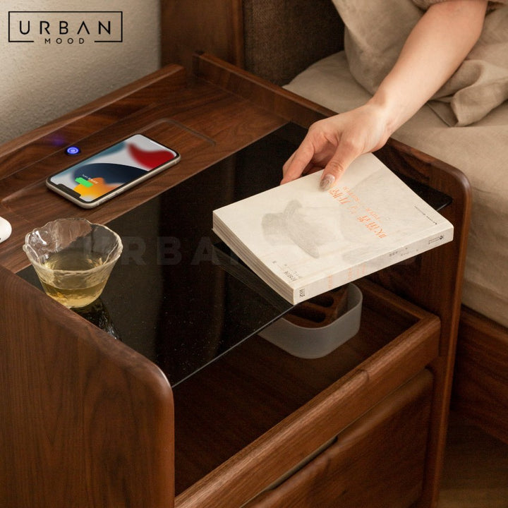 RIPPLE Modern Solid Wood Smart Bedside Table