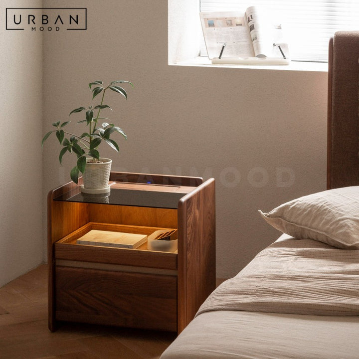 RIPPLE Modern Solid Wood Smart Bedside Table