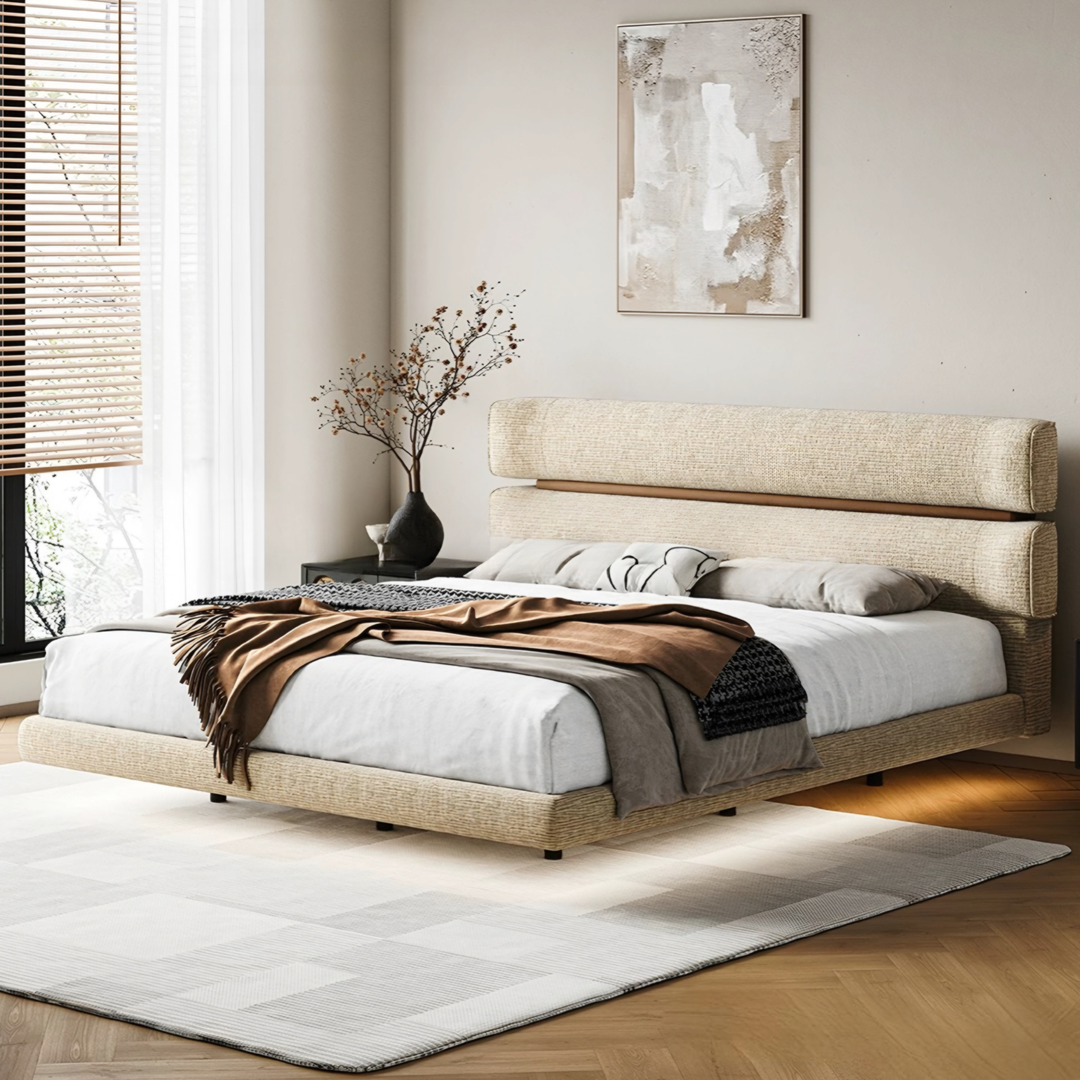RIVON Modern Fabric Floating Bedframe - Urban Mood Singapore