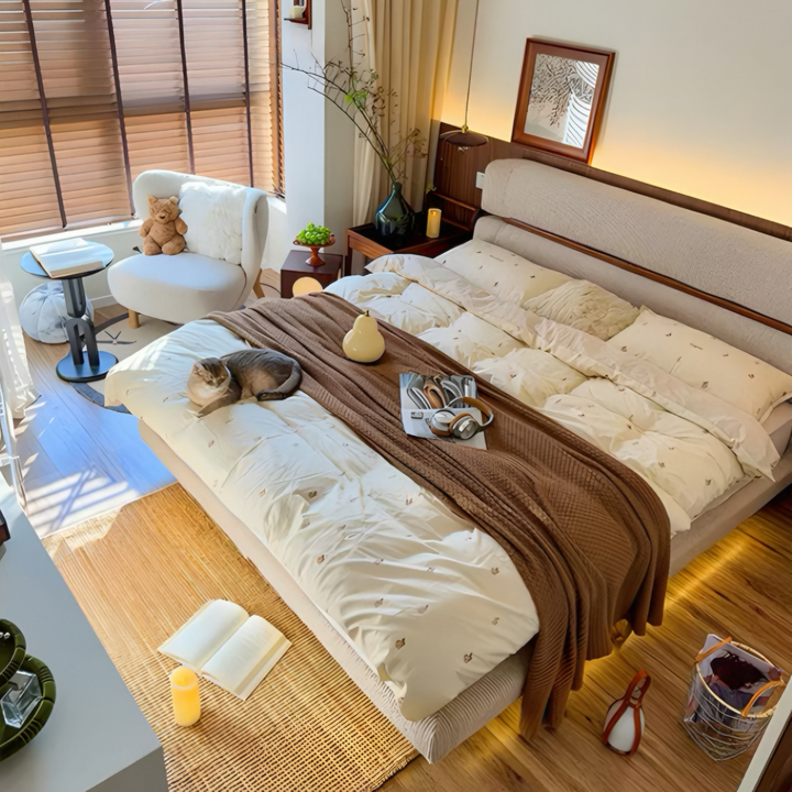 RIVON Modern Fabric Floating Bedframe - Urban Mood Singapore