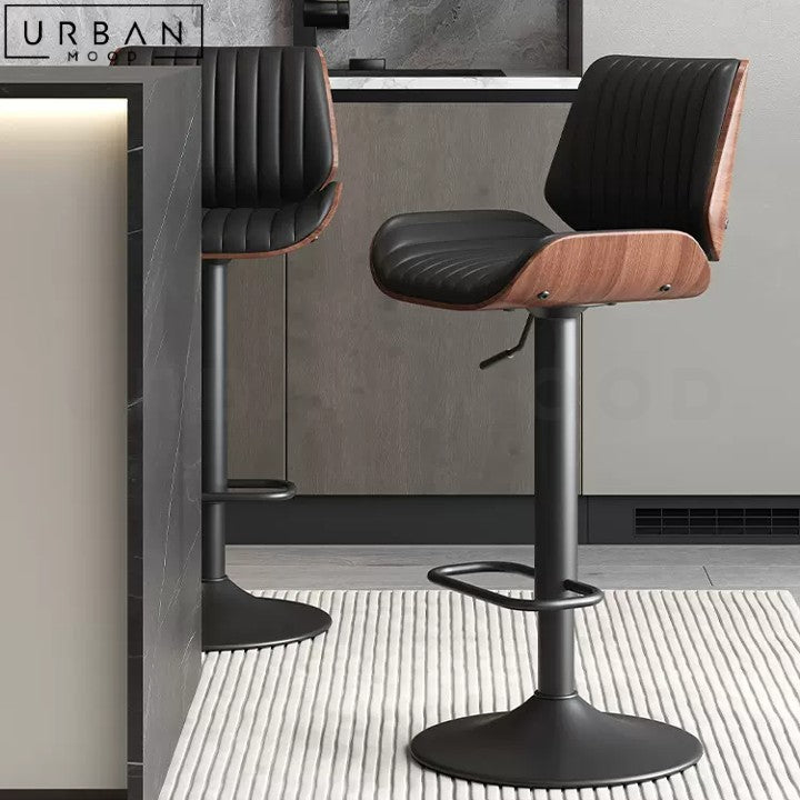 ROBINS Modern Leather Swivel Bar Stool