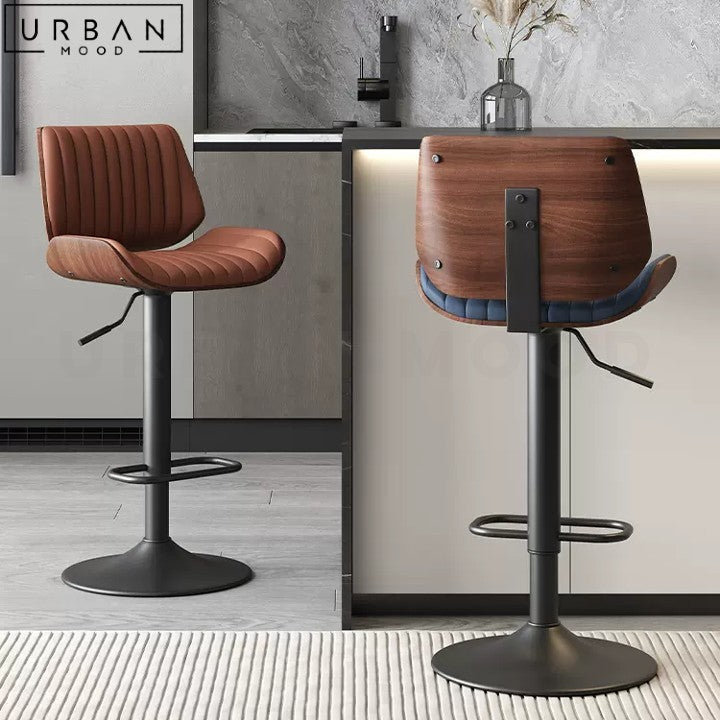 ROBINS Modern Leather Swivel Bar Stool