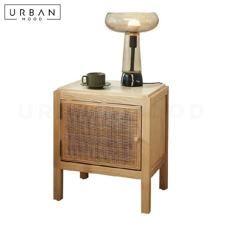 RUEDA Scandinavian Rattan Bedside Table