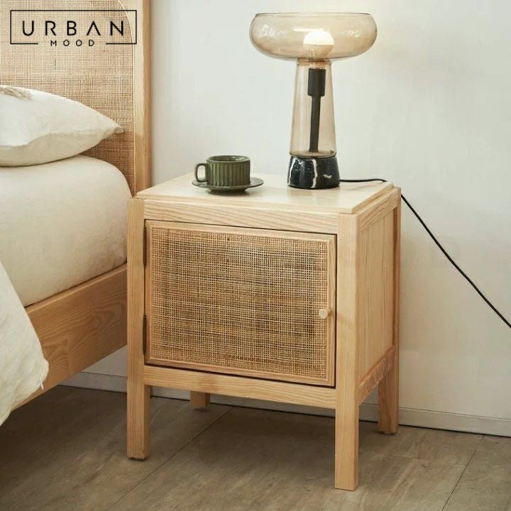 RUEDA Scandinavian Rattan Bedside Table