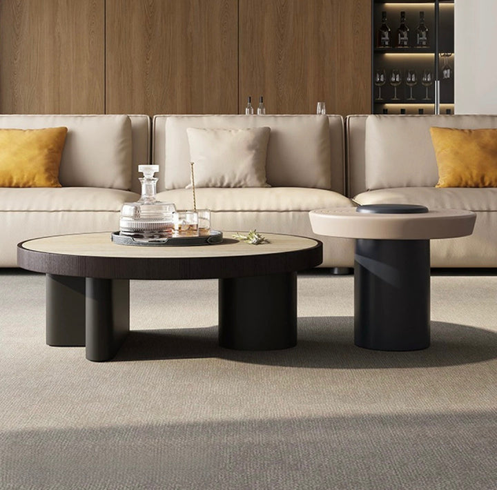 RYVANO Modern Travertine Round Coffee Table Set - Urban Mood Singapore