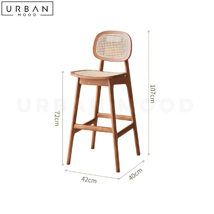 SAMILE Japandi Solid Wood Bar Stool