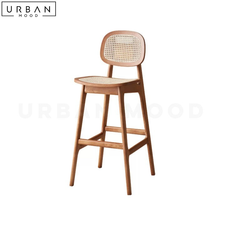 SAMILE Japandi Solid Wood Bar Stool