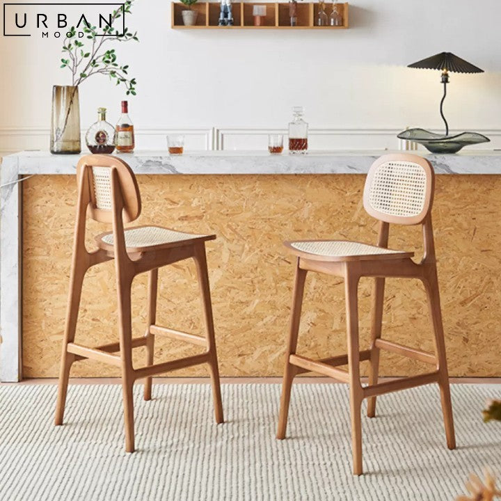 SAMILE Japandi Solid Wood Bar Stool