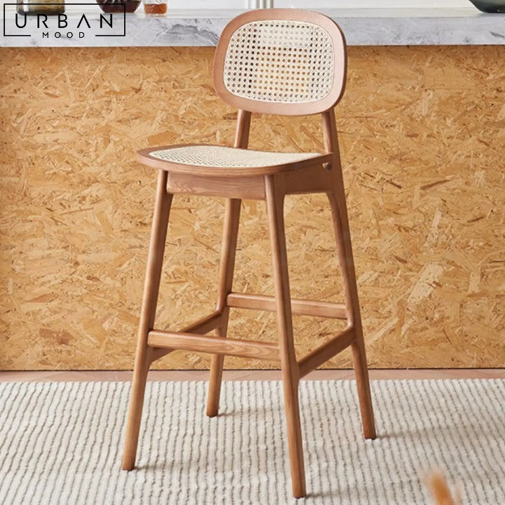 SAMILE Japandi Solid Wood Bar Stool