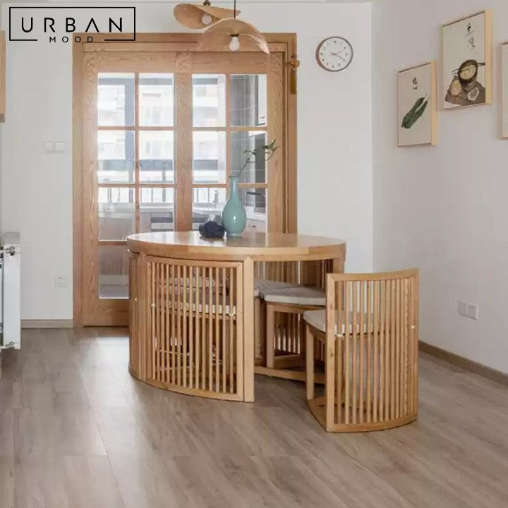 SCHAUER Rustic Solid Wood Round Dining Table & Chairs