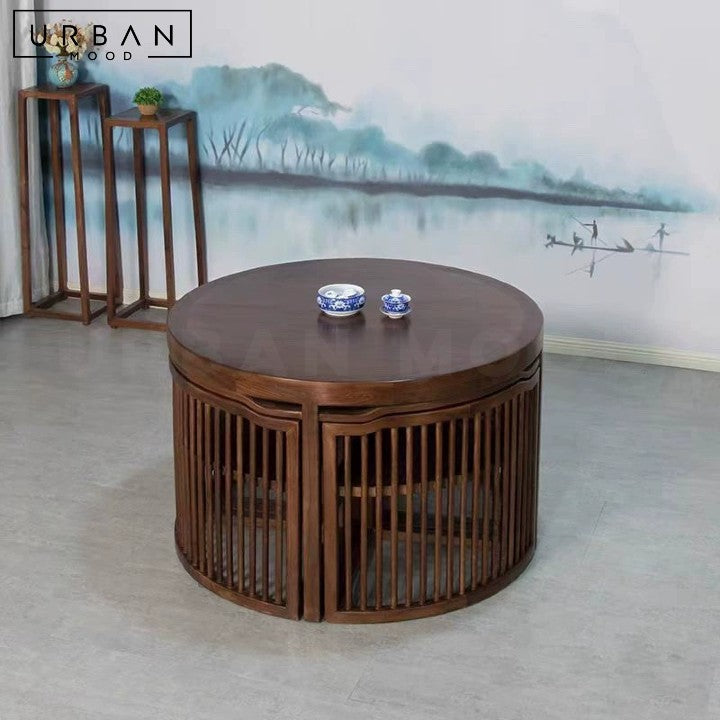SCHAUER Rustic Solid Wood Round Dining Table & Chairs