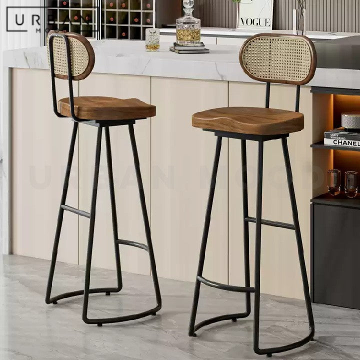 SCHEIBER Industrial Solid Wood Bar Stool