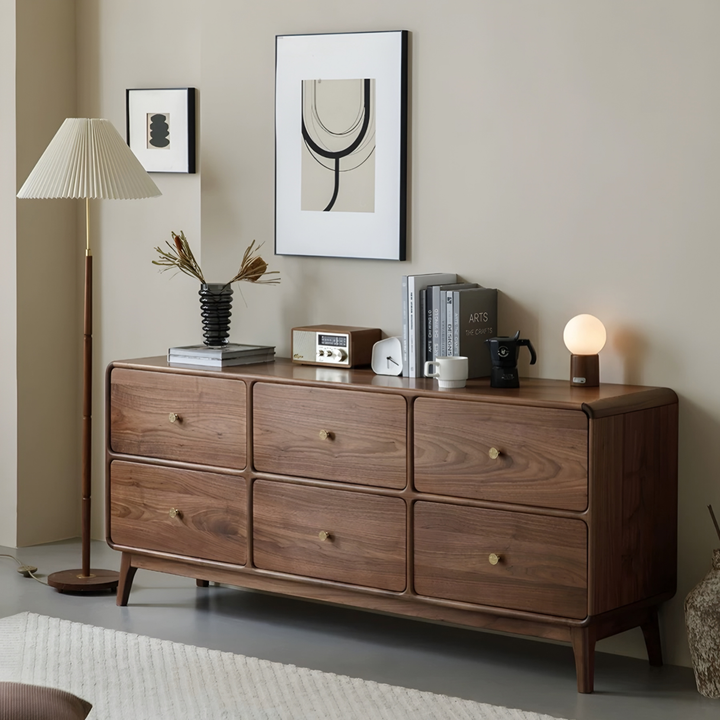 SERENZA Rustic Walnut Wood Chest Of Drawers - Urban Mood Singapore