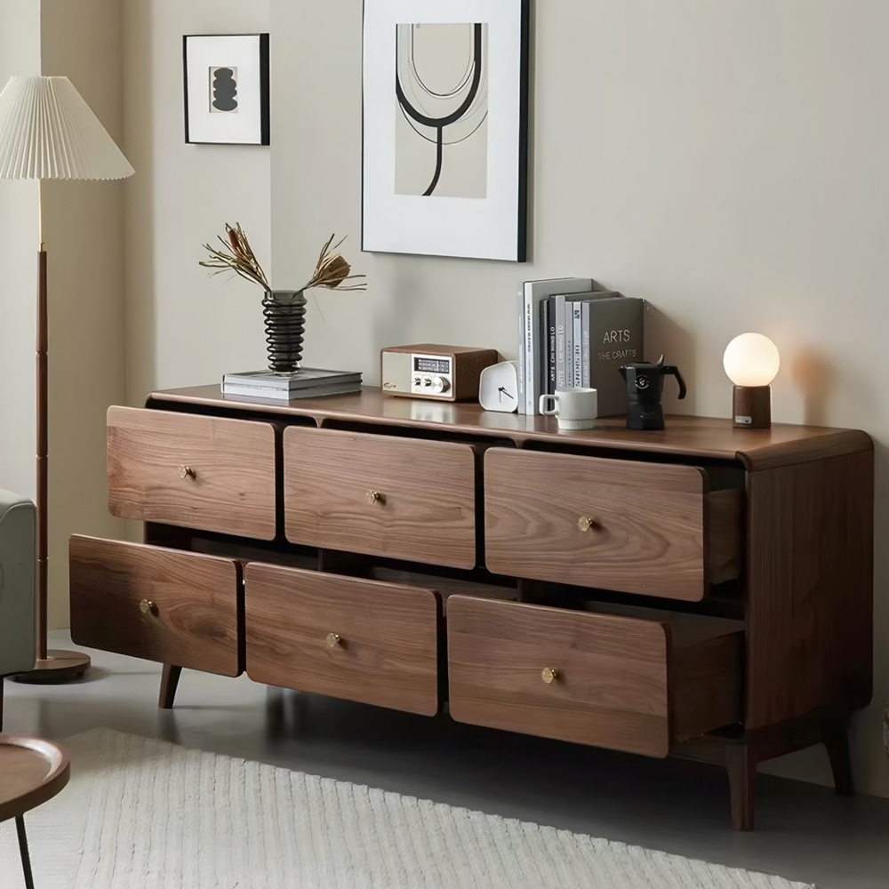 SERENZA Rustic Walnut Wood Chest Of Drawers - Urban Mood Singapore