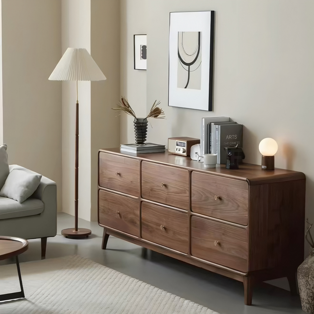 SERENZA Rustic Walnut Wood Chest Of Drawers - Urban Mood Singapore