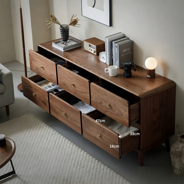 SERENZA Rustic Walnut Wood Chest Of Drawers - Urban Mood Singapore