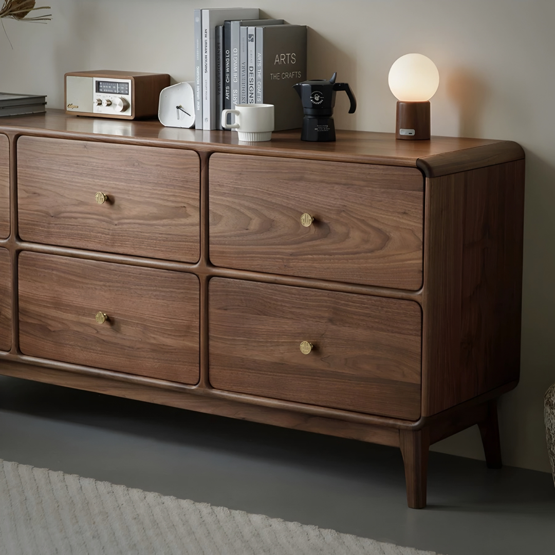 SERENZA Rustic Walnut Wood Chest Of Drawers - Urban Mood Singapore