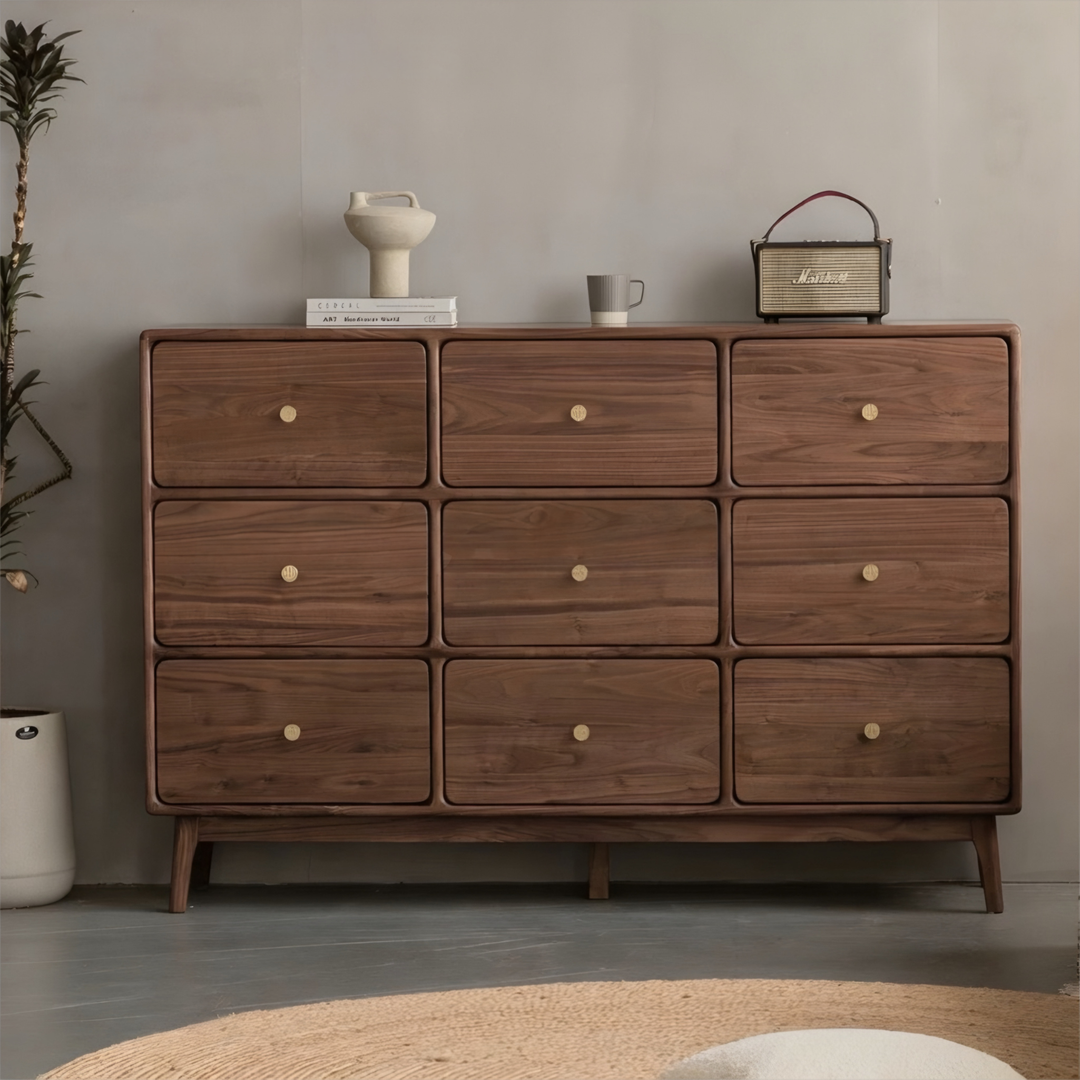 SERENZA Rustic Walnut Wood Chest Of Drawers - Urban Mood Singapore