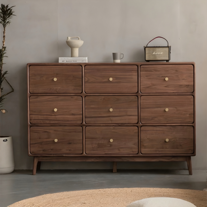 SERENZA Rustic Walnut Wood Chest Of Drawers - Urban Mood Singapore