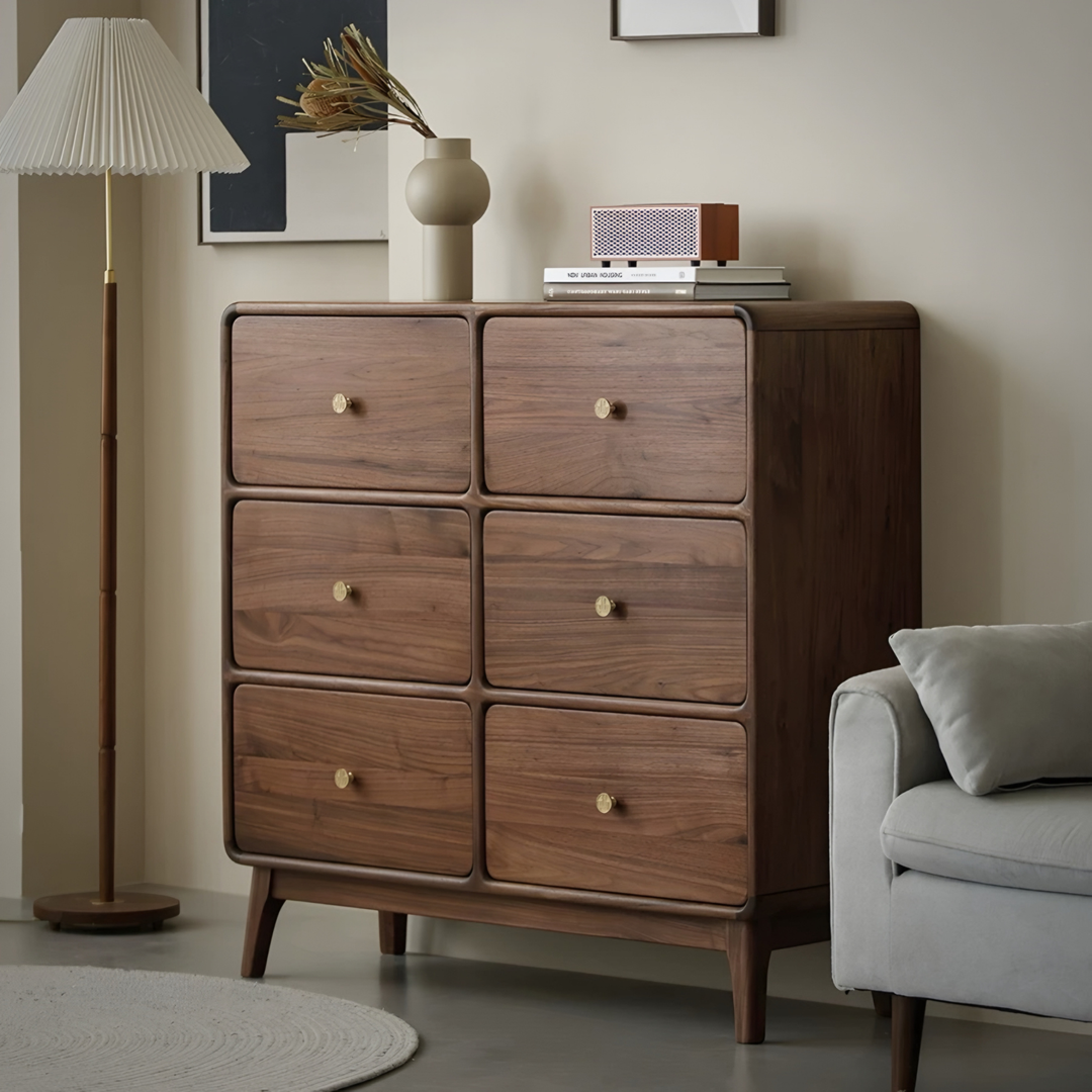 SERENZA Rustic Walnut Wood Chest Of Drawers - Urban Mood Singapore