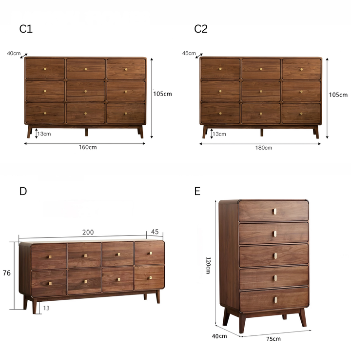 SERENZA Rustic Walnut Wood Chest Of Drawers - Urban Mood Singapore
