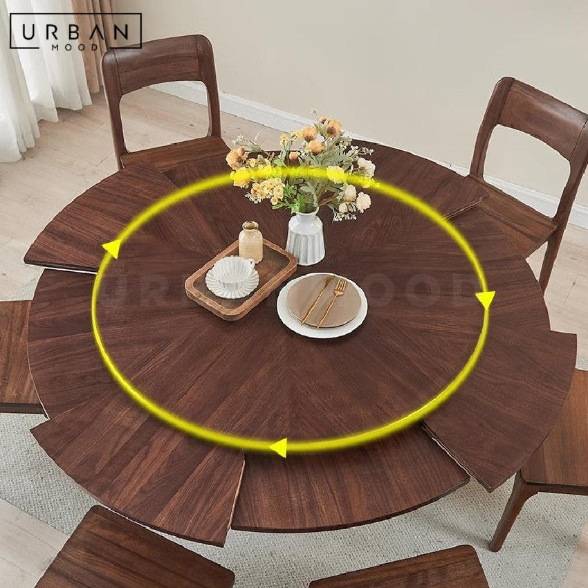 SUNE Modern Extendable Solid Wood Round Dining Table