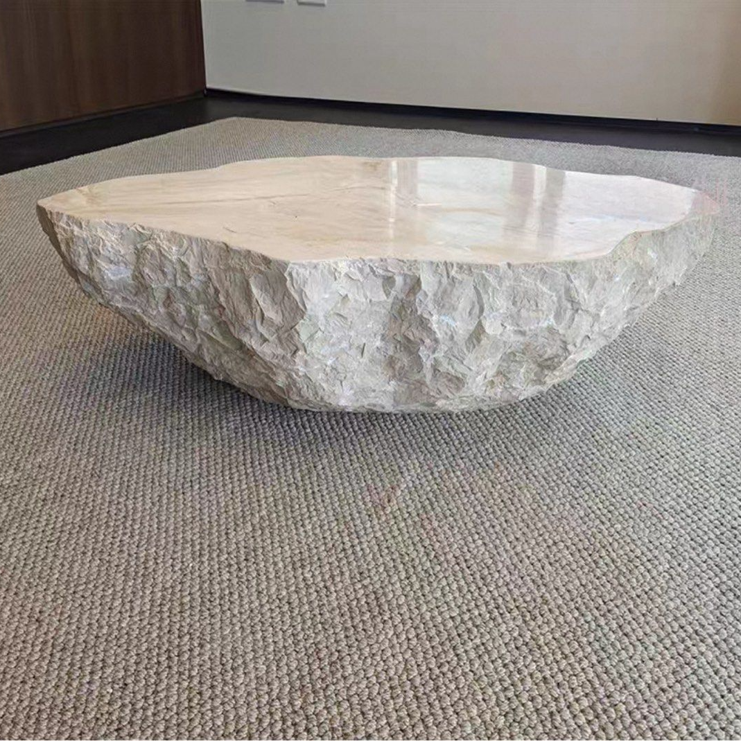 SYNCO Modern Travertine Coffee Table - Urban Mood Singapore