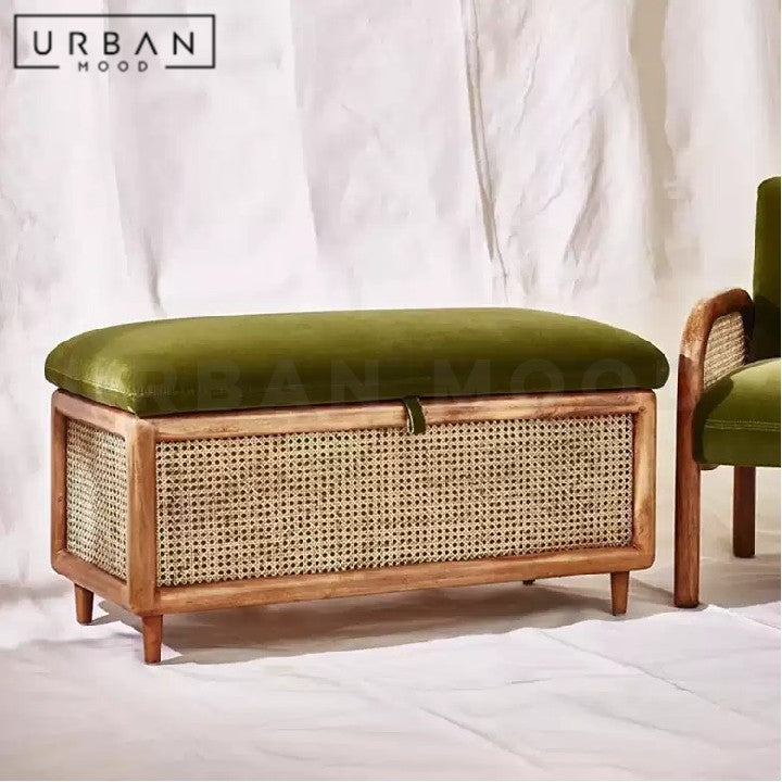 TOLS Vintage Rattan Storage Bench