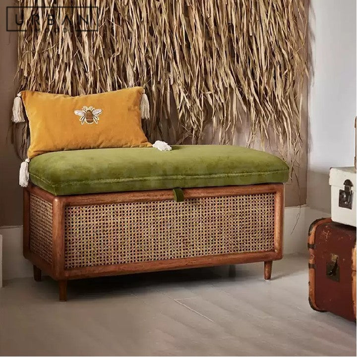 TOLS Vintage Rattan Storage Bench