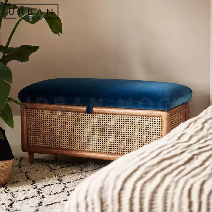 TOLS Vintage Rattan Storage Bench