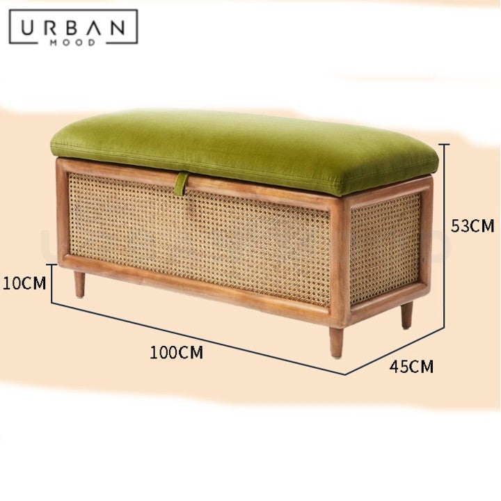 TOLS Vintage Rattan Storage Bench