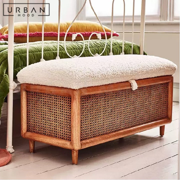 TOLS Vintage Rattan Storage Bench