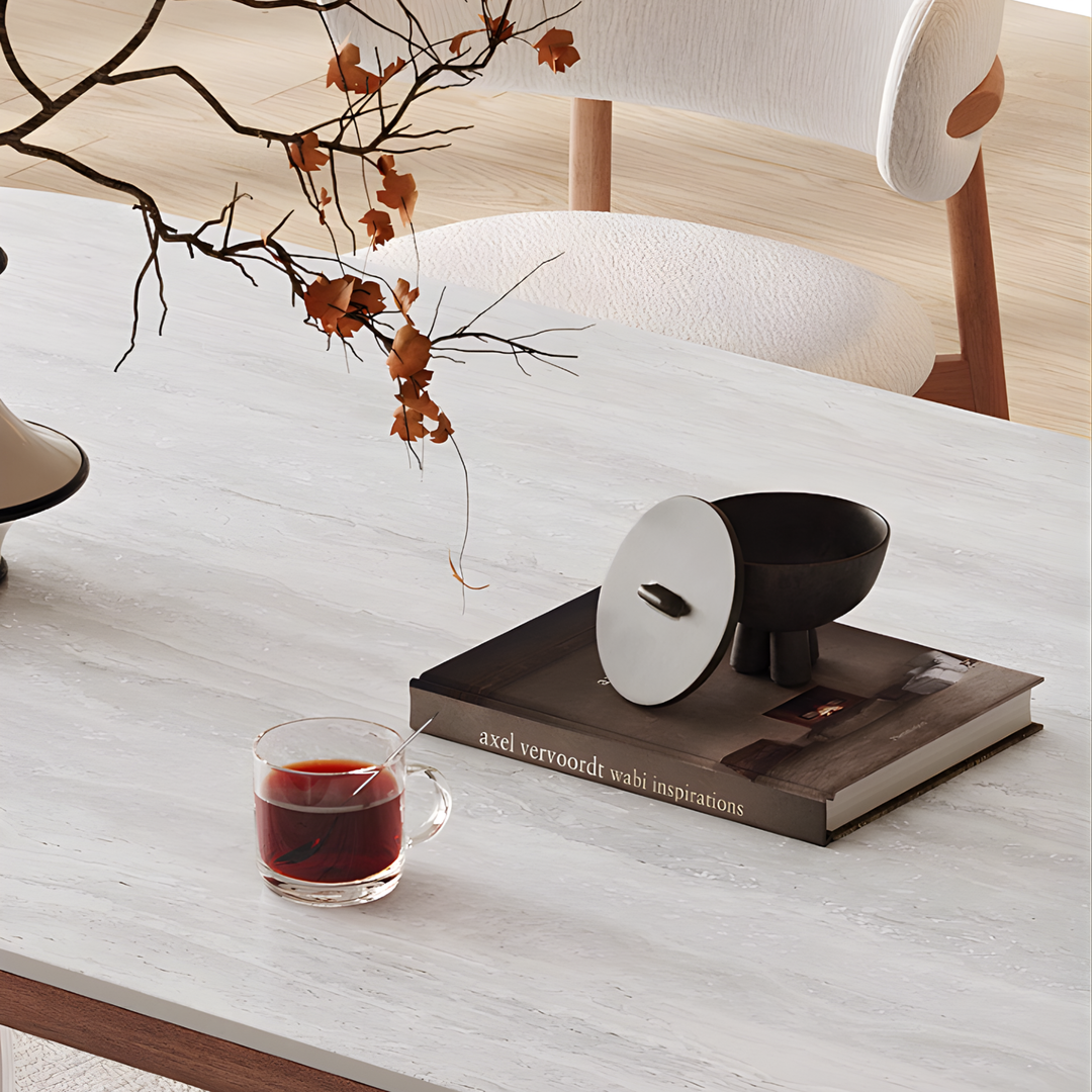 TRUSSE Modern Travertine Sintered Stone Dining Table - Urban Mood Singapore