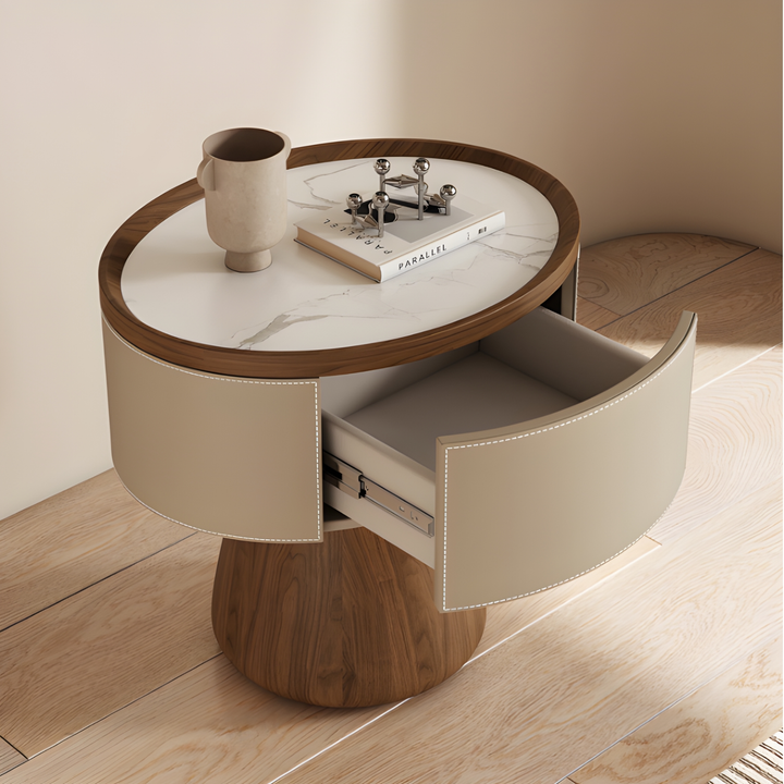 VELDRIN Modern Saddle Leather Bedside Table - Urban Mood Singapore