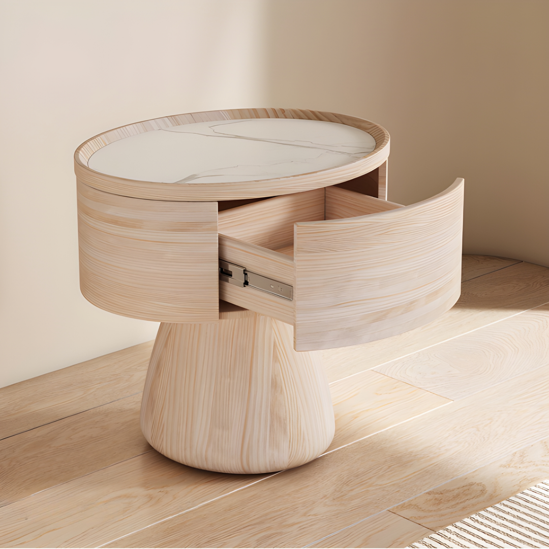 VELDRIN Modern Saddle Leather Bedside Table - Urban Mood Singapore
