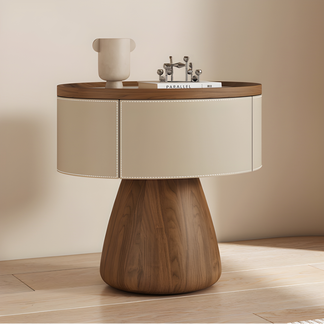 VELDRIN Modern Saddle Leather Bedside Table - Urban Mood Singapore